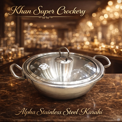 Alpha Stainless Steel Karahi with Glass Lid