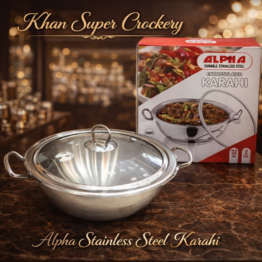 Alpha Stainless Steel Karahi with Glass Lid