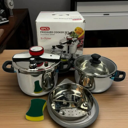 KNOB 7+5L Pressure Cooker Set – 7L Cooker, 5L Handi & Steamer Combo