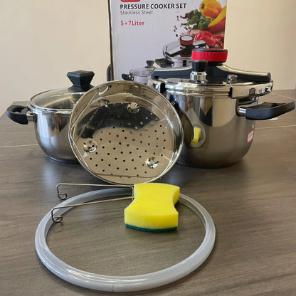 KNOB 7+5L Pressure Cooker Set – 7L Cooker, 5L Handi & Steamer Combo